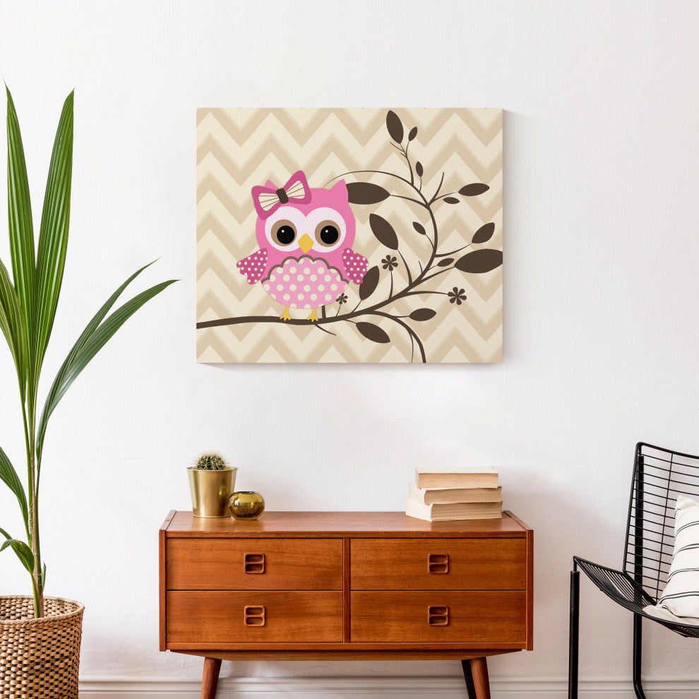 Pink Owl Chevron 24x20 Canvas Wall Art