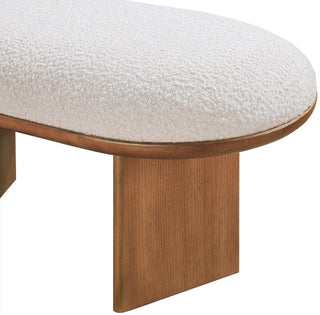 Wilshire Boucle Fabric Upholstered Bench, Cream, Walnut Finish