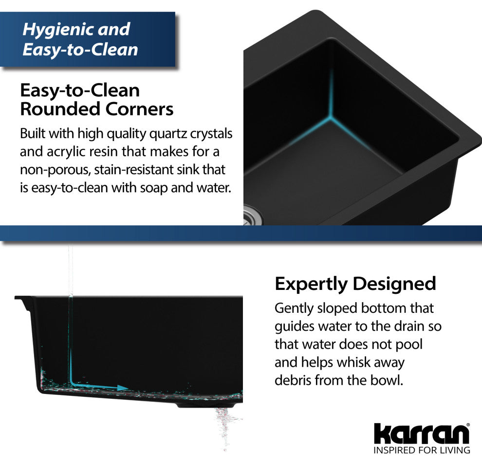 Karran Drop-In Quartz 33" 1-Hole Single Bowl Kitchen Sink Kit, White