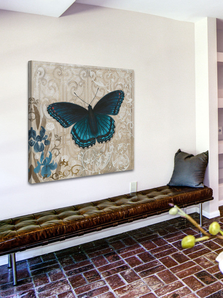 "Dark Blue Butterfly" Painting Print on Wrapped Canvas