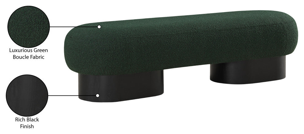 Robertson Boucle Fabric Upholstered Bench, Green, Black Finish