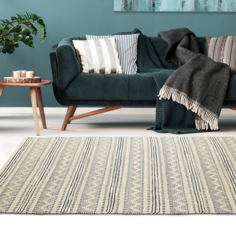 8??x 10??Blue and Beige Chevron Striped Area Rug