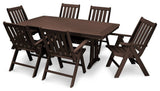Polywood Vineyard 7-Piece Nautical Trestle Folding Dining Set, Mahogany