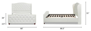 Fontana Wingback Upholstered Platform Bed Frame, Antique White Polyester, Queen