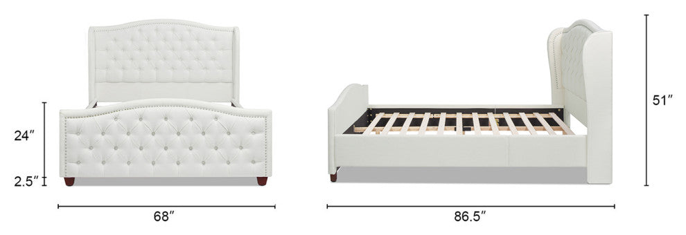 Fontana Wingback Upholstered Platform Bed Frame, Antique White Polyester, Queen