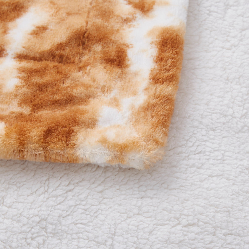 Luxury Pumpkin Orange Brown Rabbit Faux Fur Sherpa Throw Blanket, 90" X 90"