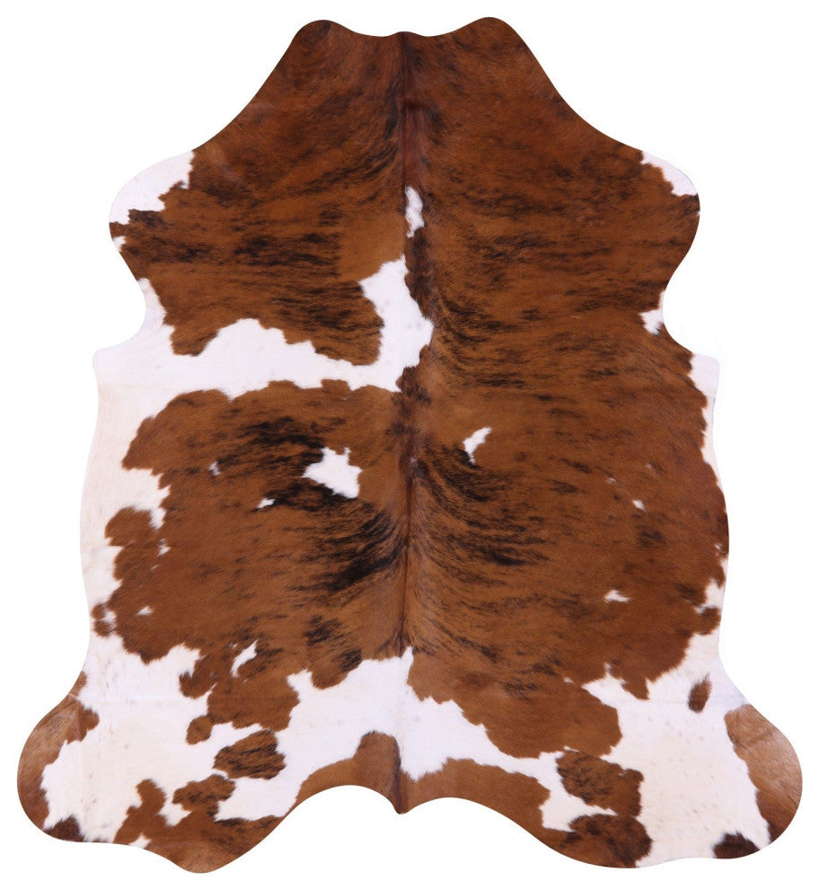 6' 10" X 6' 5" Brown and White Natural Cowhide Rug C2421