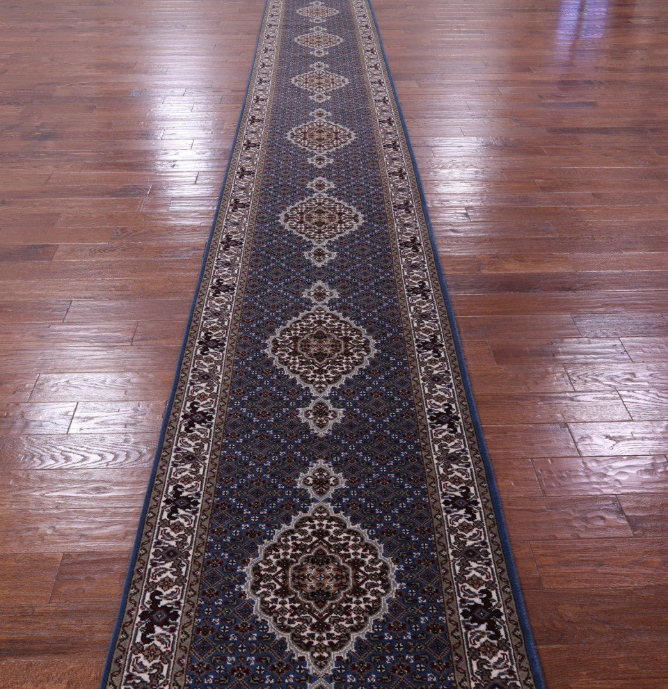 2' 10" X 30' 1" Runner Persian Tabriz Wool and Silk Hand Knotted Rug Q8946