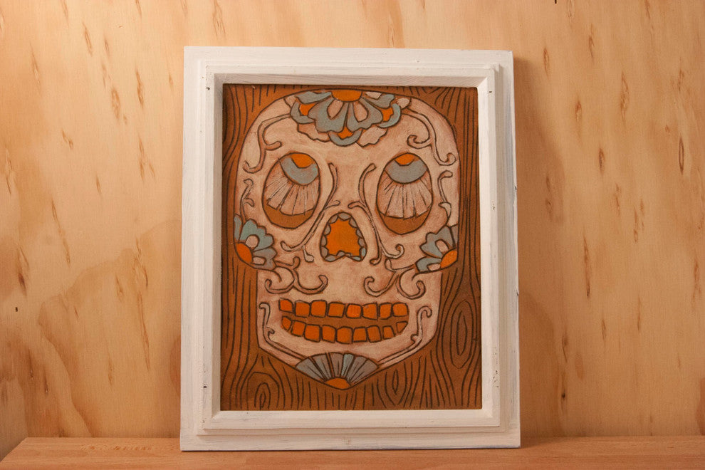 Wood Skull Wall Art, Framed