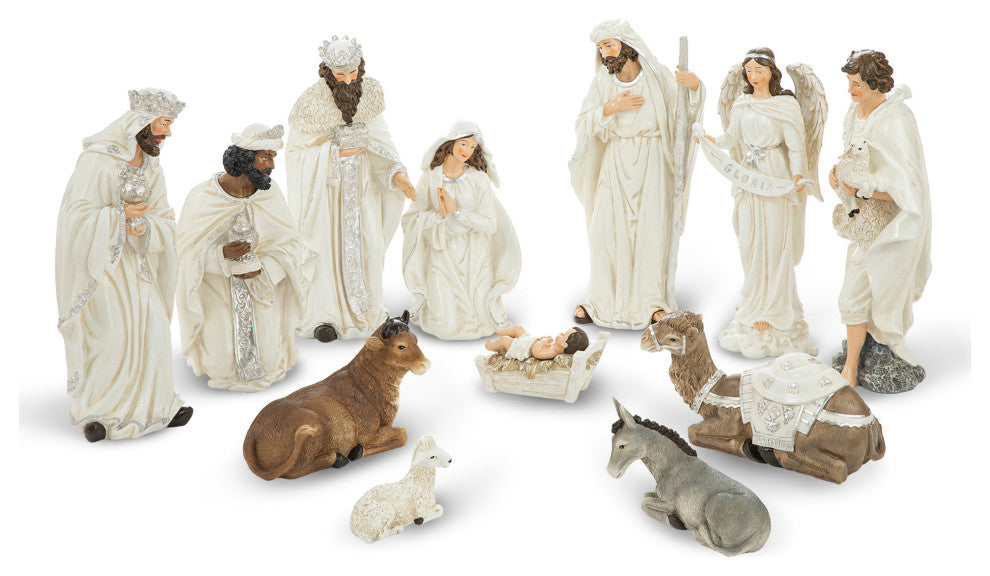 12-Piece Ivory Resin Nativity Figurine Set