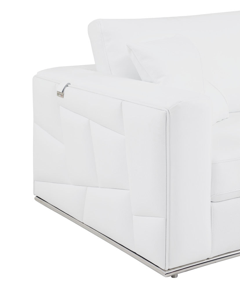 Skylar Genuine Italian Leather Modern Right Arm Facing Chaise Sectional, White