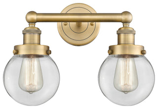 Small Edison Beacon 2-Light 16" Vanity Light, Brushed Brass Finish, Clear Shade