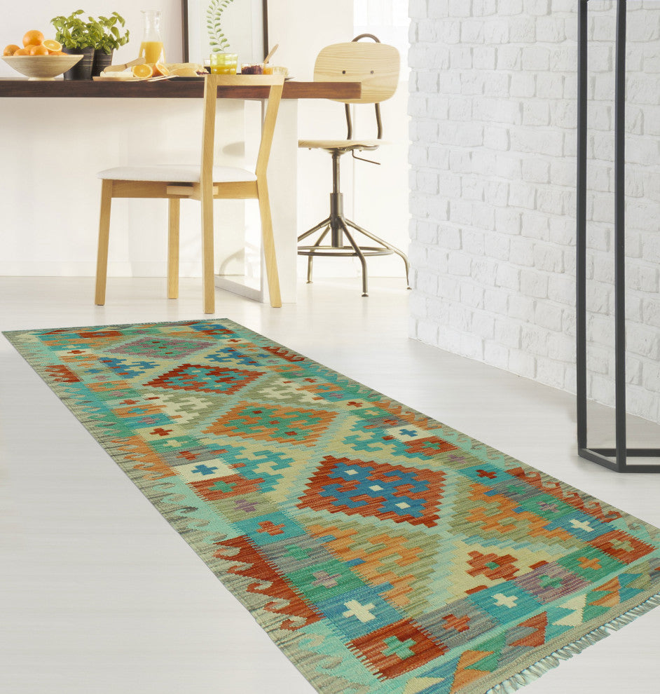 Sangat Kilim Lev Rust/Green Runner, 2'8x8'3