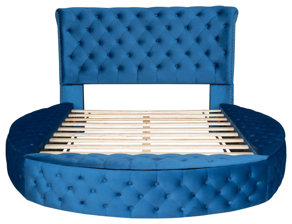 Full/Queen Upholstered Frame Platform Bed with Storage on Both Sides, Blue, Full