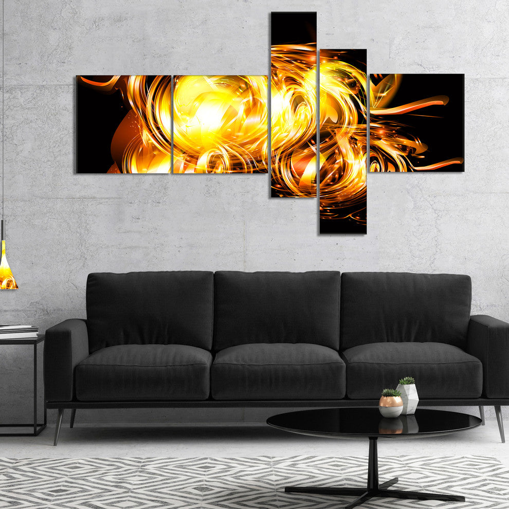 Abstract Fractal Fire on Black, Abstract Canvas Wall Art, 60"x32", 5 panels