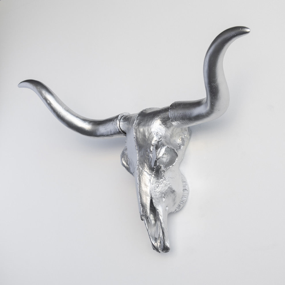 Large Faux Skull Texas Longhorn, Silver