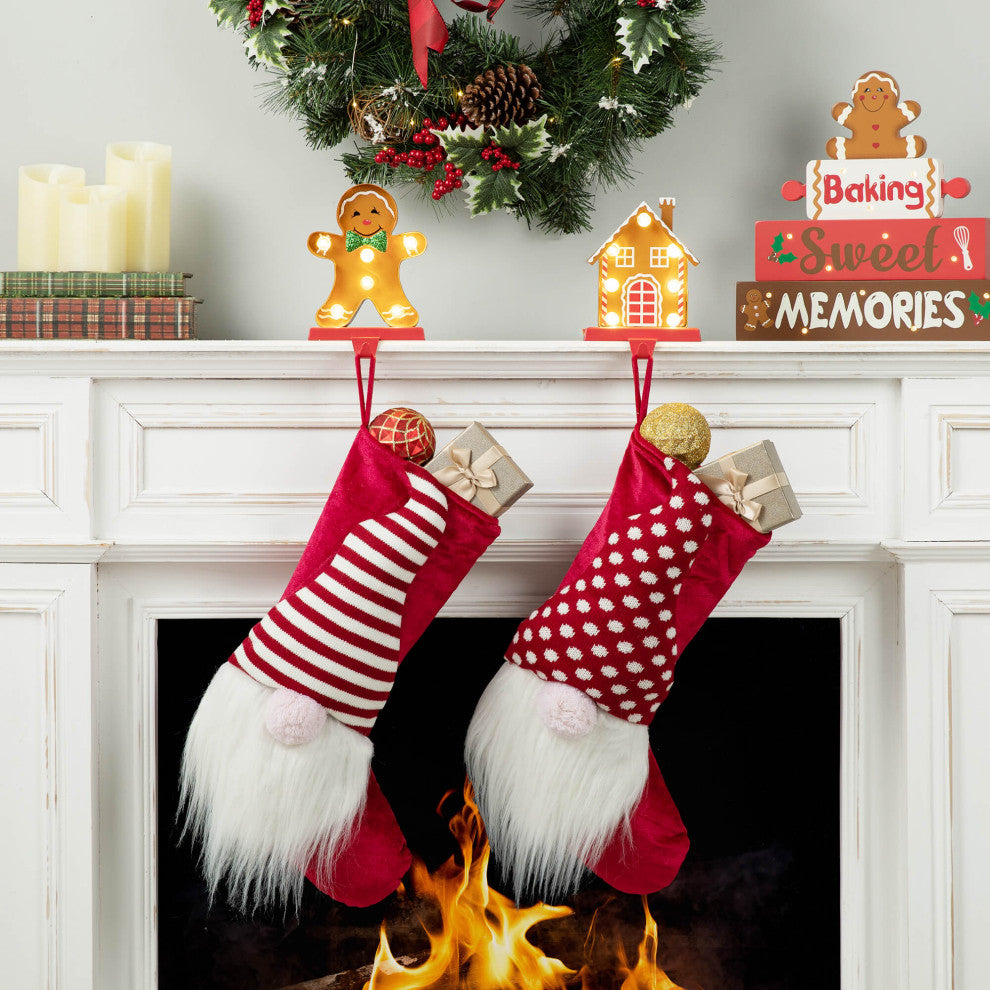 Marquee LED Metal Gingerbread Stocking Hangers, House & Man