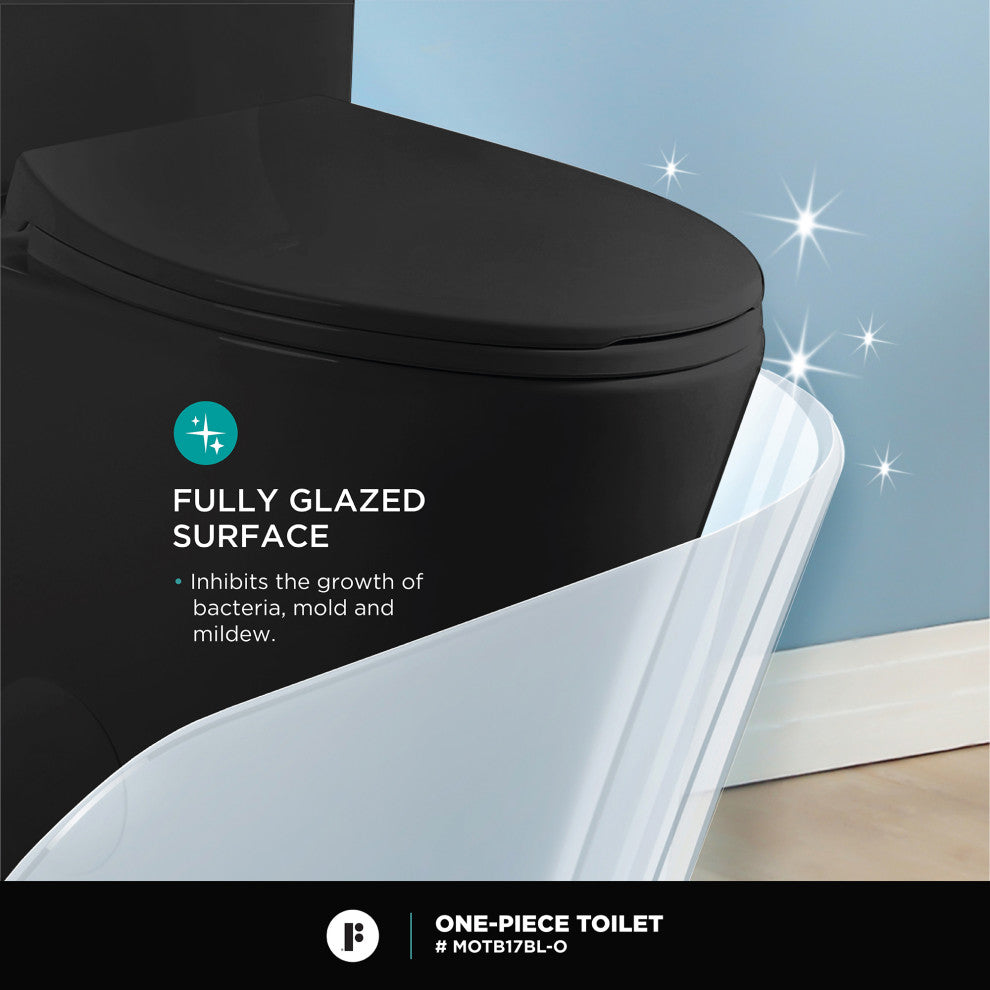 Fine Fixtures Dual-Flush Elongated One-Piece Toilet, Black Matte