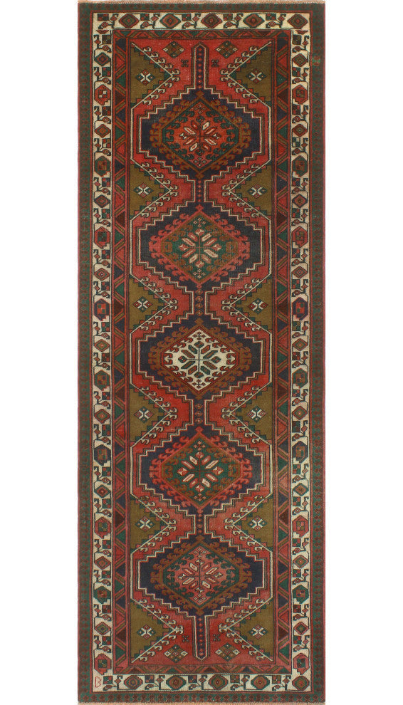 Fine Vintage Distressed Jakeem Navy/Purple Runner, 3'7x10'3