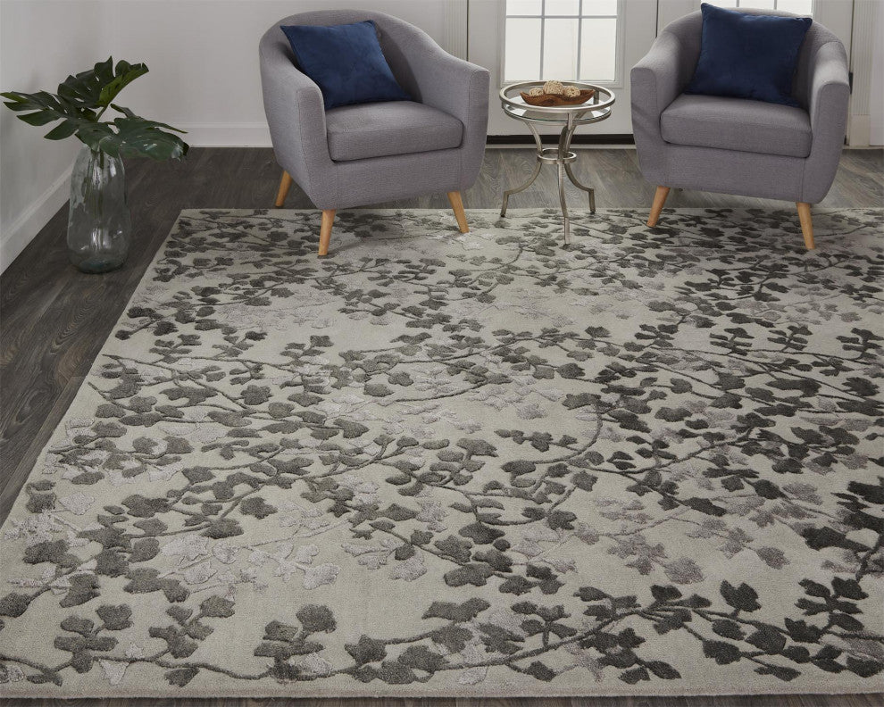 Weave & Wander Khalo High/Low Floral Wool Rug, 5'x8'