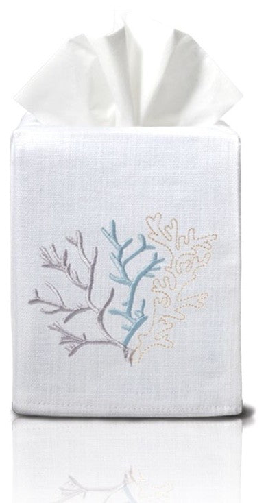 Tissue Box Cover, Coral duck egg blue