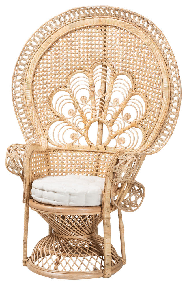 Ediva Modern Bohemian Natural Brown Rattan Peacock Accent Chair