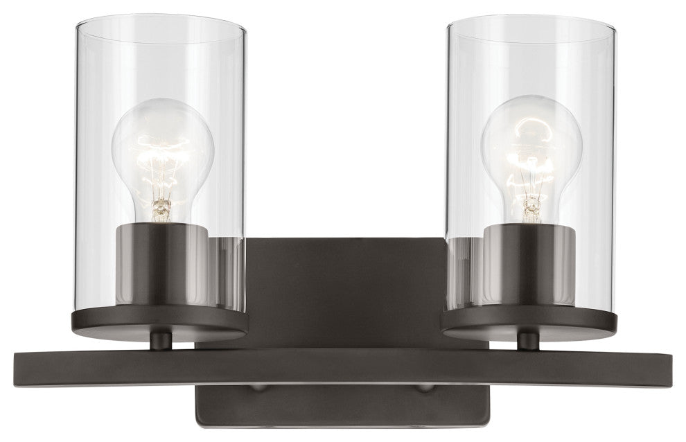 Crosby 15.25" 2-Light Vanity Light With Clear Glass, Olde Bronze