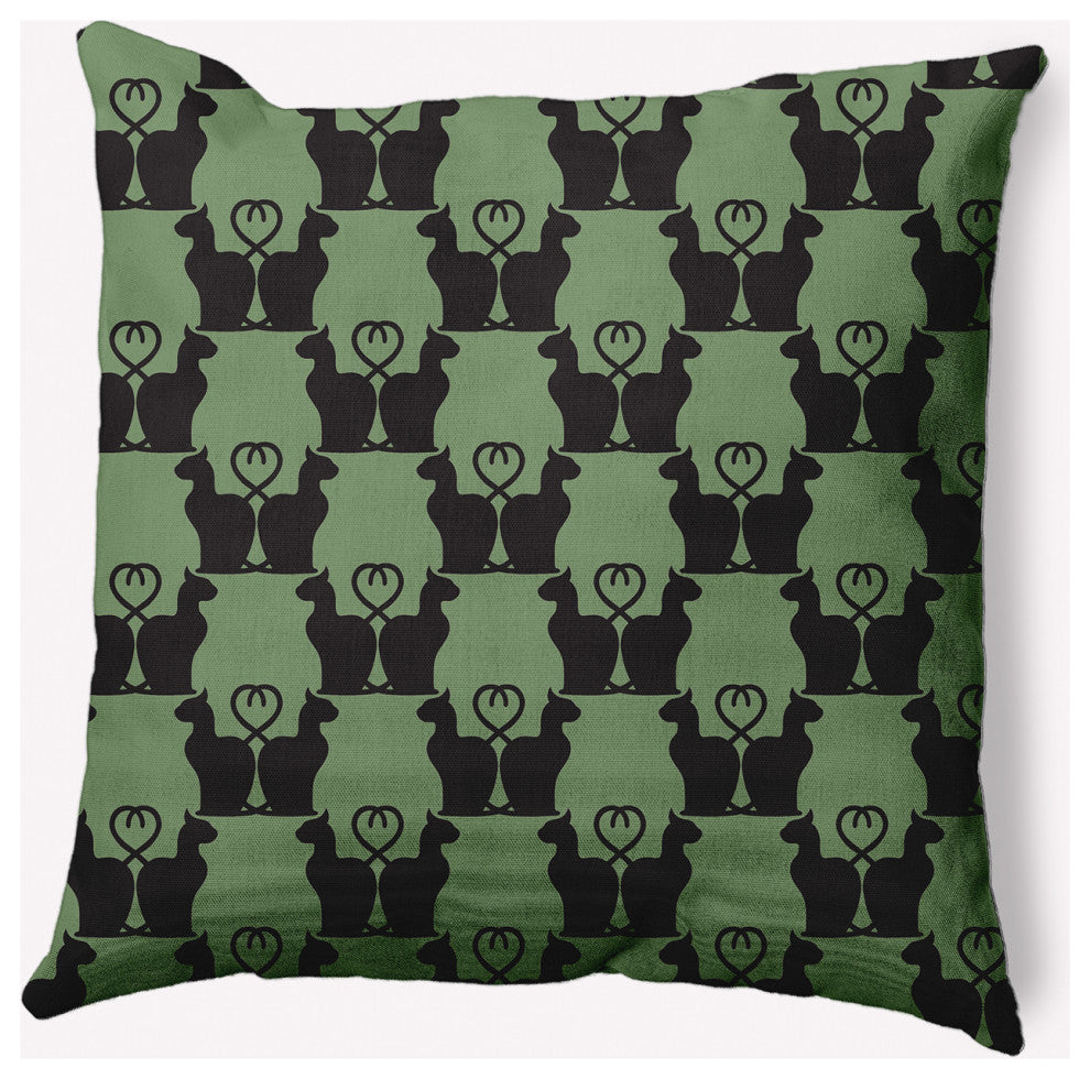 18" x 18" Cat Clowder Indoor/Outdoor Polyester Throw Pillow, Sage