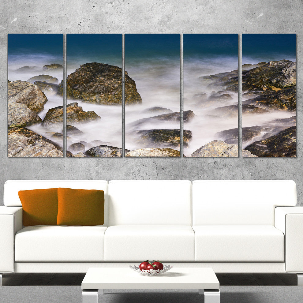 "Rocky Waves At Haeundae Coast Busan" Seascape Wall Art, 5 Panels, 60"x28"