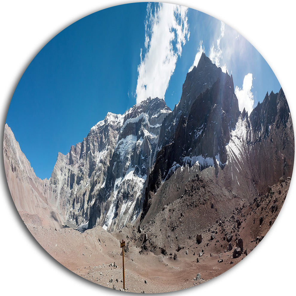 Trekking To Plaza Francia Panorama, Landscape Disc Metal Artwork, 23"