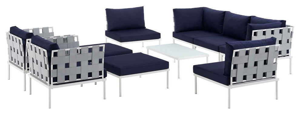 White Navy Harmony 10 Piece Outdoor Patio Aluminum Sectional Sofa Set