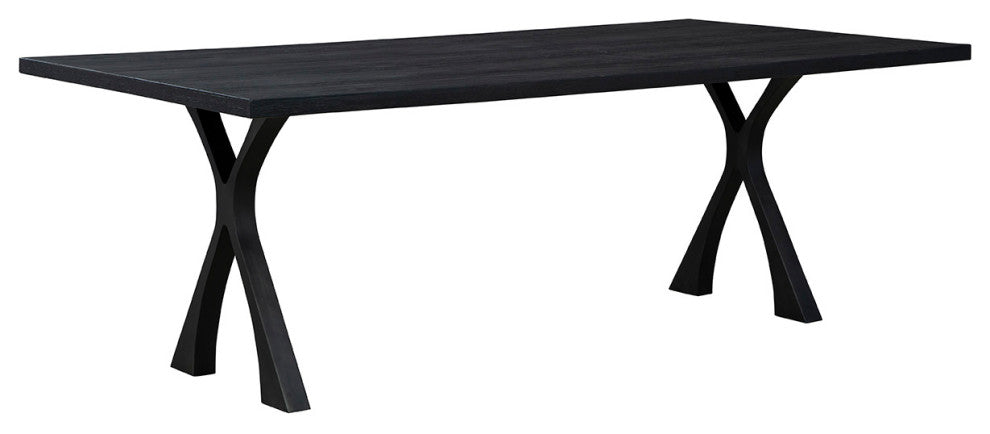 Black Wishbone 87" Wide Oak Dining Table, Black