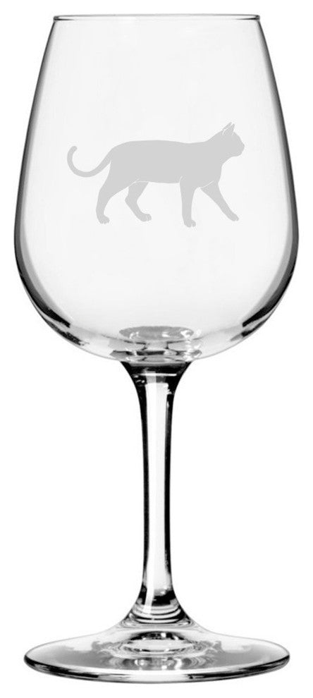 Bombay, Side View Cat Themed Etched All Purpose 12.75oz. Libbey Wine Glass