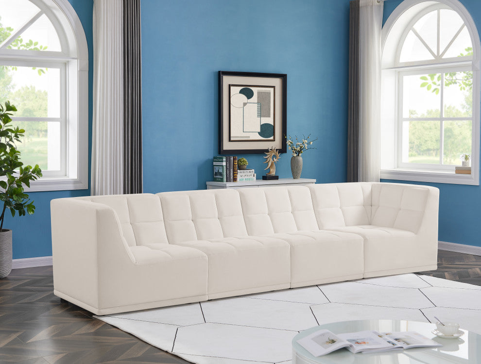 Relax Velvet Upholstered 4-Piece Modular Sofa, Cream
