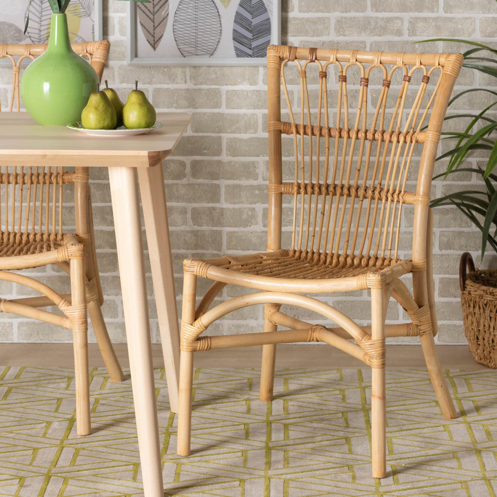 Martine Modern Rattan Dining Chair, Natural Brown