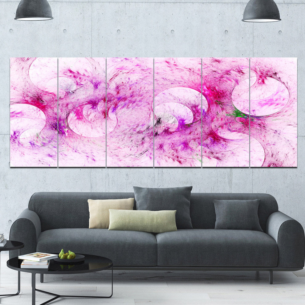 Pink White Fractal Glass Texture, Abstract Canvas Art Print, 70"x28", 6 Panels