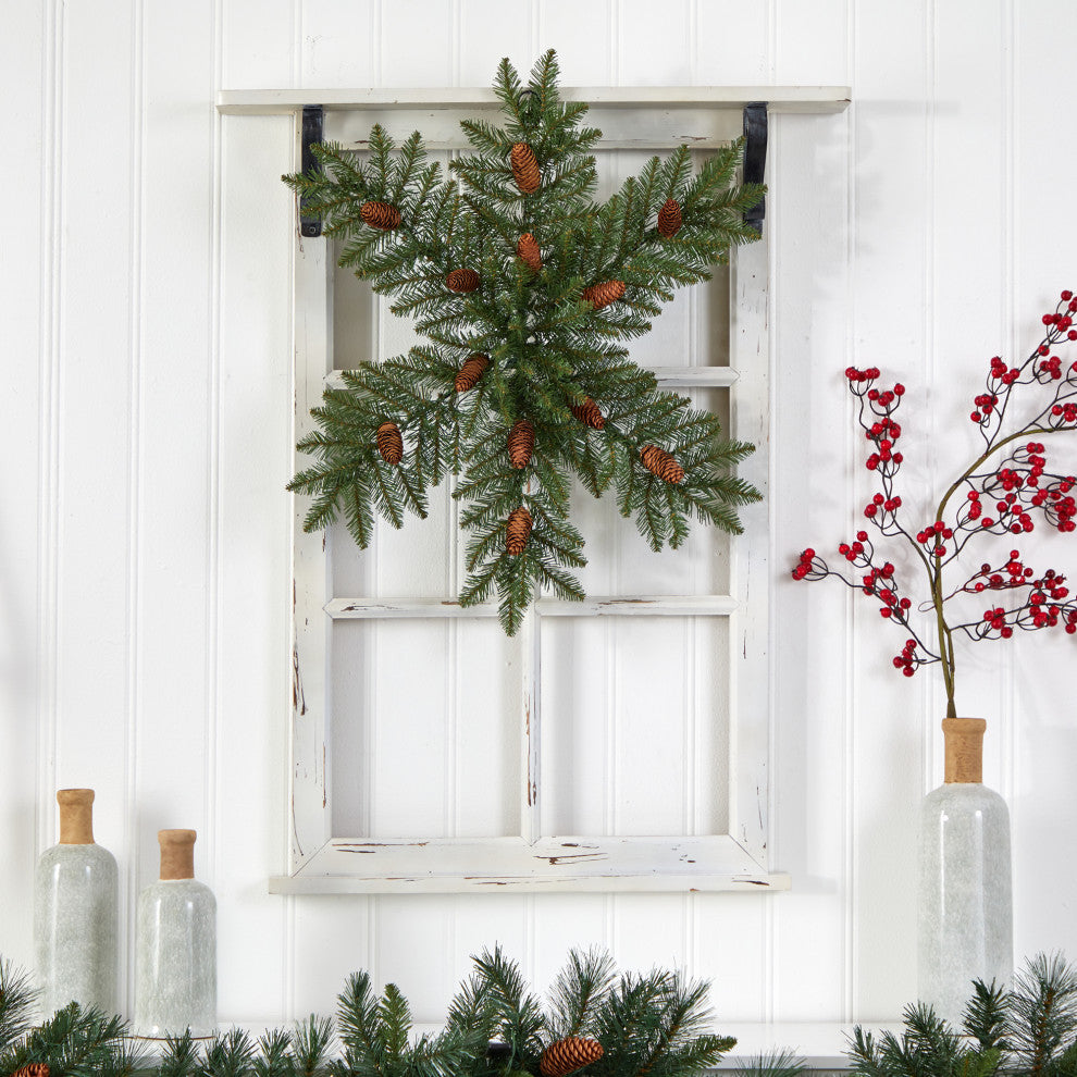 30" Pre-Lit Snowflake Artificial Dunhill Fir Wreath With Pinecones & 40 LEDs