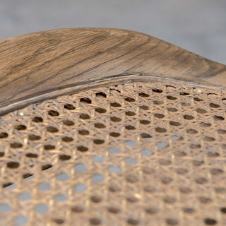 Casual Minimalist Solid Oak Bench Woven Rattan Cane Seat Vintage Style Scandi