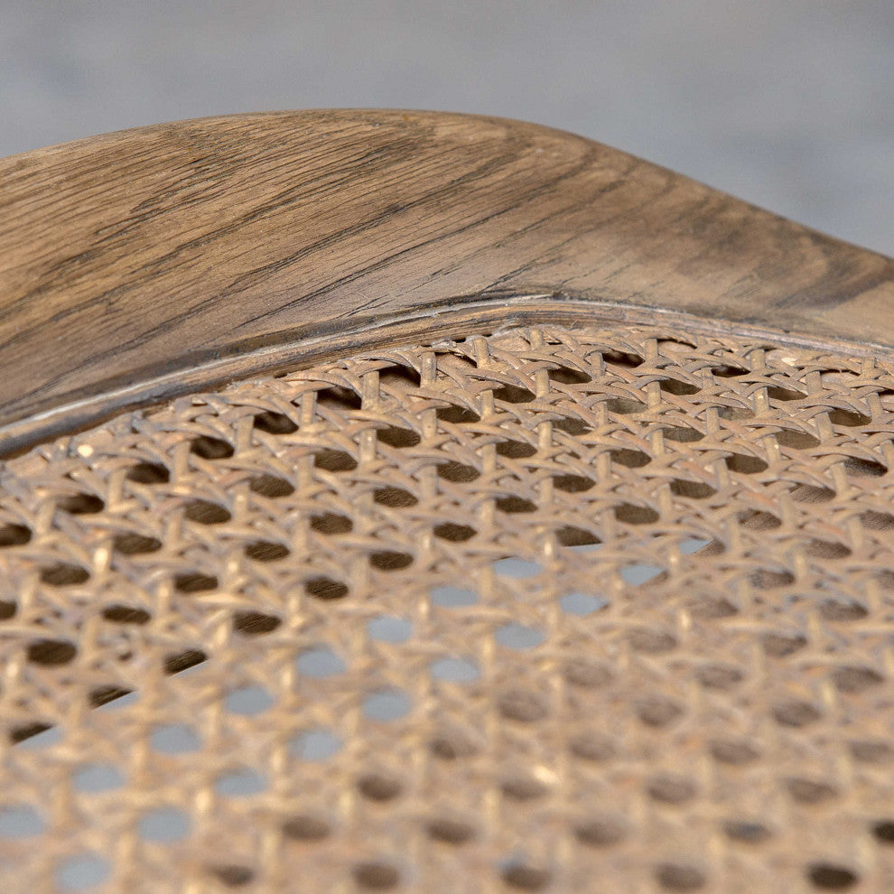 Casual Minimalist Solid Oak Bench Woven Rattan Cane Seat Vintage Style Scandi