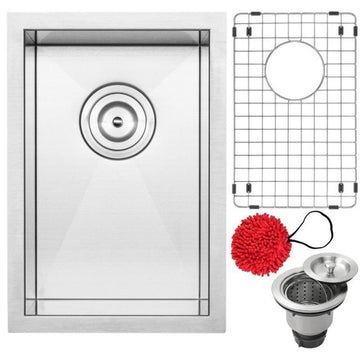 12" Zero Radius Undermount 16-Gauge Stainless Steel Kitchen and Bar Sink, Sink W