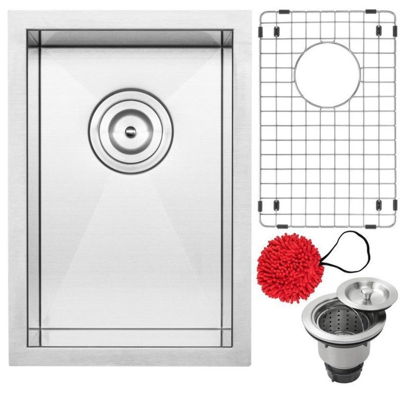 12" Zero Radius Undermount 16-Gauge Stainless Steel Kitchen and Bar Sink, Sink W