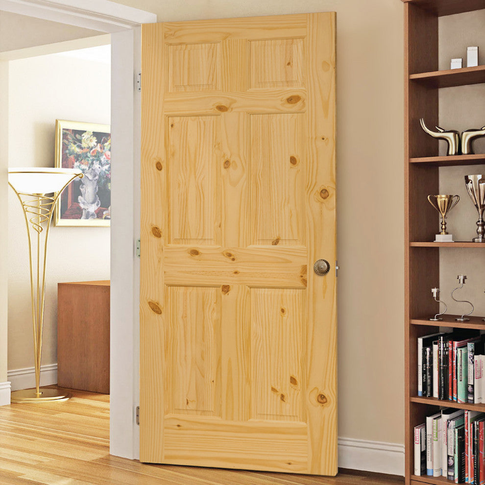 6-Panel Door, Solid Knotty Pine, Kimberly Bay Interior Slab Colonial, 80"x32"