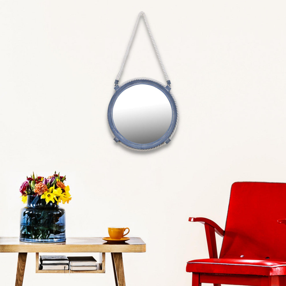 Metal Blue Mirror, Rope Hanger, 12.5"