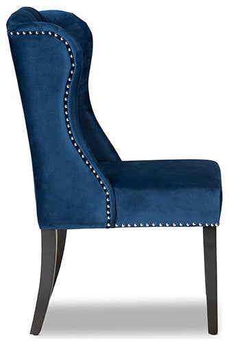 Cassondrah Contemporary Glam Velvet Wingback Dining Chair, Navy Blue/Dark Brown