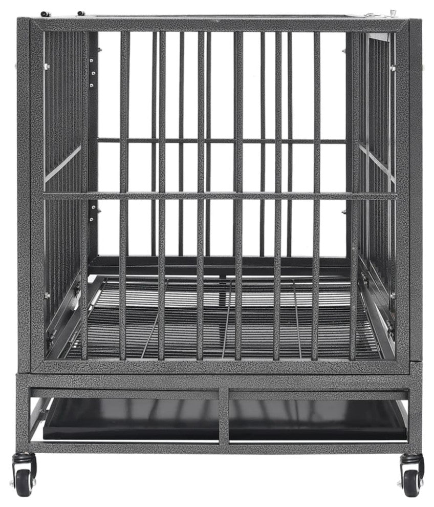 vidaXL Dog Cage Dog Crate with Removable Tray Lockable Wheels Dog Kennel Steel