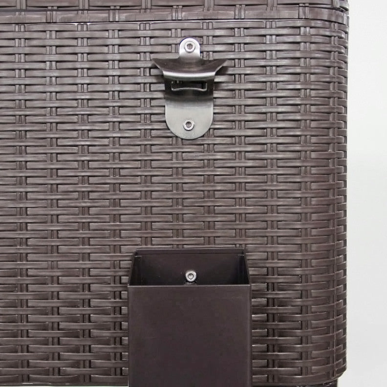 80 Quart Outdoor Rolling Cooler/Beverage Cart, Brown Wicker