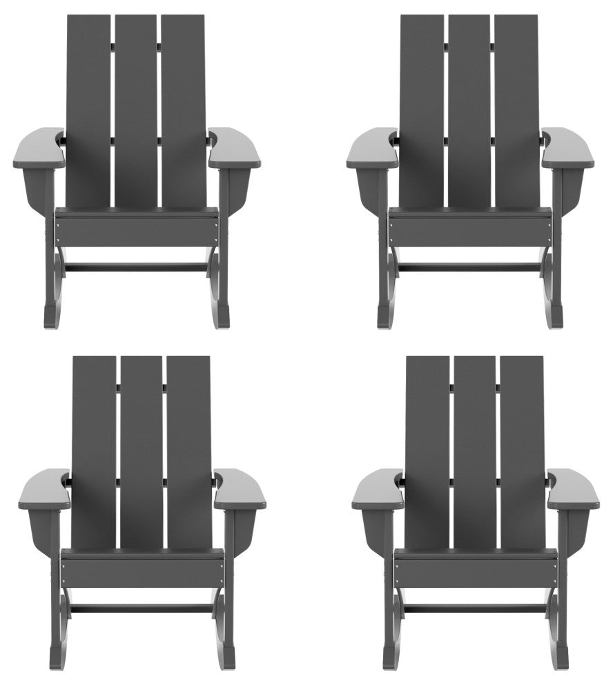 WestinTrends 4PC Modern Adirondack Outdoor Rocking Chair Set, Porch Rockers, Gray