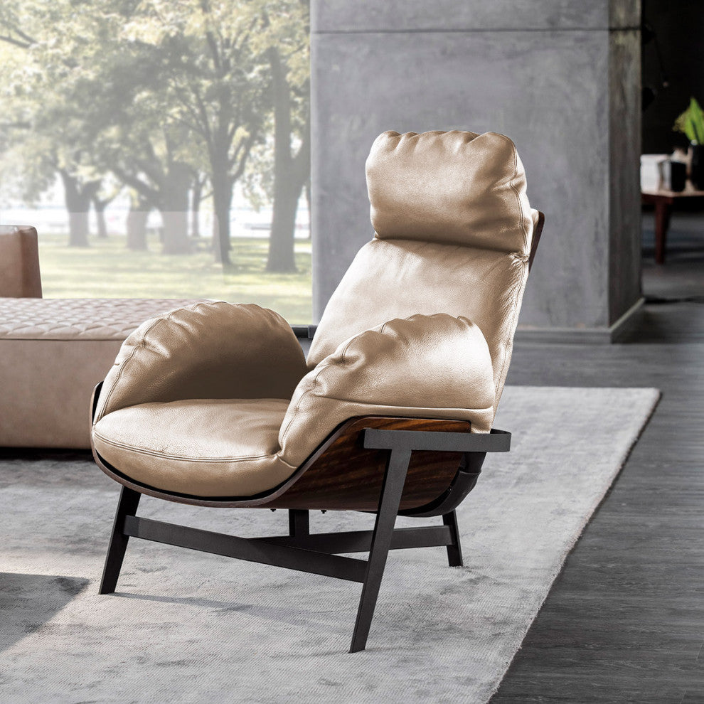 Nativa Interiors Enzo Geniune Leather Chair, Almond