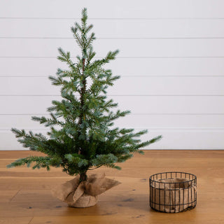3ft. Pre-Lit Artificial Christmas Tree, Planter, 30 Warm White LED Lights