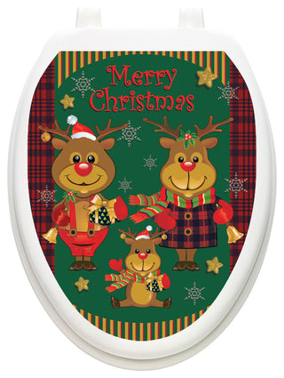 Reindeer Family Toilet Tattoos Seat Cover, Vinyl Lid Decal, Christmas Bathroom, Elongated